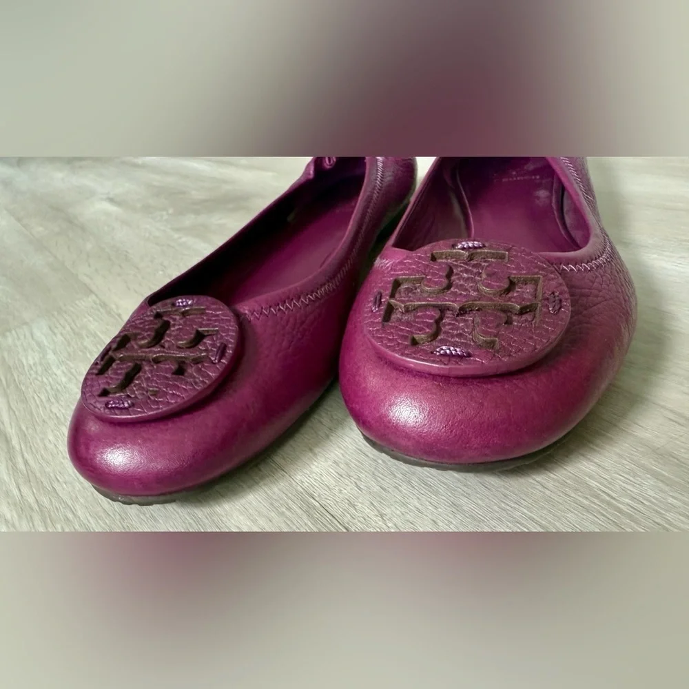 TORY BURCH Purple Leather Reva Ballet Flats Size 8